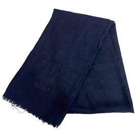 Sciarpa Chanel in cashmere e seta blu navy Blu navy