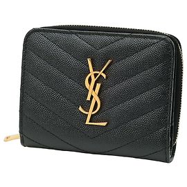 Saint Laurent Cassandra Matelassé Compact Zip-Around Wallet Black