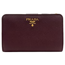 Prada Bi-Fold Wallet in Saffiano Leather Pink Cream Dark red