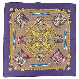 Hermès Hermes Les Tambours Scarf Marrone Multicolore Porpora