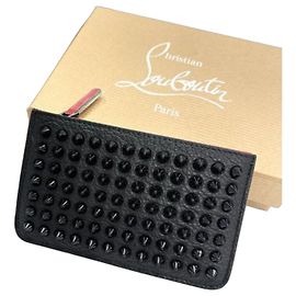 Christian Louboutin Panettone Studded Wallet/Coin Case Black Red