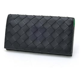 Bottega Veneta Intrecciato Long Wallet Black Green