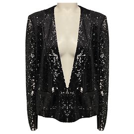 Maje Black / Silver Sequined Doucette Blazer Jacket Black