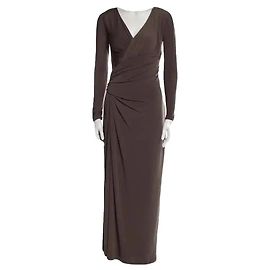 Vera Wang Maxikleid mit langen Ärmeln und Drapierung in Braun Braun Taupe