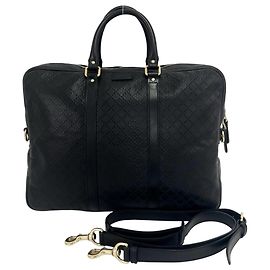 Mala de Negócios 2-Way em couro com logo Diamante GUCCI Preto