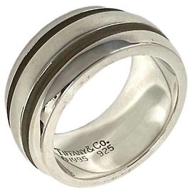 Tiffany & Co Tiffany Grooved Double Line Band Ring Silvery