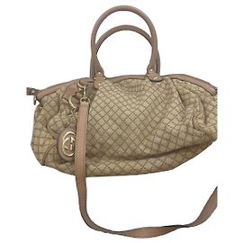 Bolsa Gucci em lona Diamante bege e couro rosa Rosa Bege