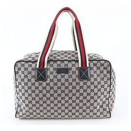 Gucci GG Canvas Leather Boston Bag Beige Navy blue