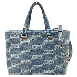Balenciaga BB Monogram Signature Small Shopper Handbag Blue