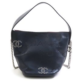 Chanel Navy Leather Handbag Navy blue
