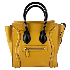 Céline Celine Luggage Micro Shopper Leather Handbag Black Yellow