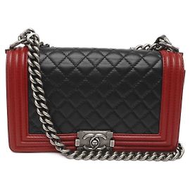 Sac Chanel Boy Medium en Cuir Noir et Rouge Noir Rouge