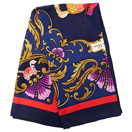 Lenço de seda Hermès Blue Cheval Turc 90 Azul Azul marinho
