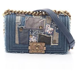Sac à épaule Chanel Boy Small Patchwork Bleu Multicolore Écru