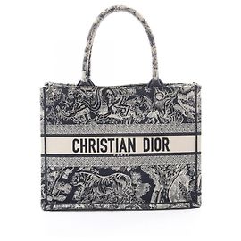 Christian Dior Dior Book Tote Medium Toile de Jouy Canvas Bag White Navy blue