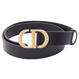 Cinto de couro preto Christian Dior com fivela logo CD Preto
