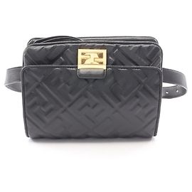 Fendi FF Embossed Upside Down Waist Bag Handbag Black