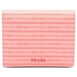 Portafoglio Bi-Fold Prada Rosa e Rosso in Pelle Rosa Rosso