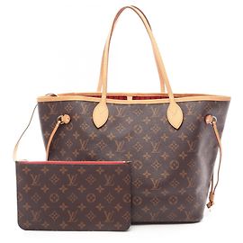 Sac Cabas Louis Vuitton Neverfull MM Marron Fuschia