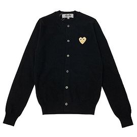 Comme Des Garcons Cardigan Schwarz mit goldenem Herz-Patch Schwarz