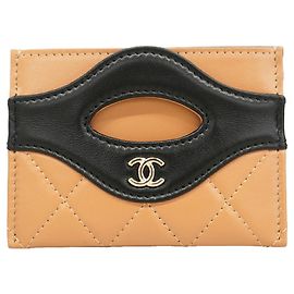 Chanel Lambskin Card Case Black Beige