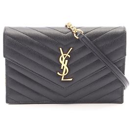 Sac Enveloppe Monogramme en Cuir Noir Yves Saint Laurent Noir