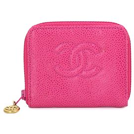 Portamonete Chanel in vitello granulato rosa Rosa