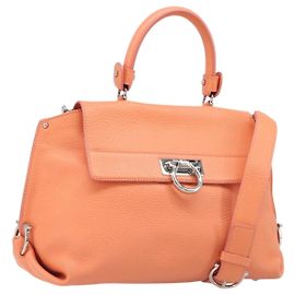 Bolso Salvatore Ferragamo Sofia Gancini de piel 2way Orange Silver Auth 199221V Plata Naranja