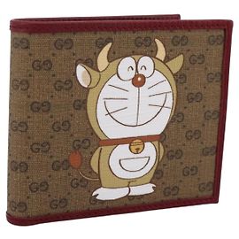 GUCCI x Doraemon Carteira Cow Doraemon Micro GG PVC Beige 654498 Auth 167547SAM Vermelho Bege
