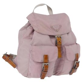 Mochila PRADA Nylon Rosa Prata Auth 198471 Prata Rosa
