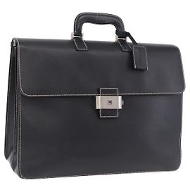Sac d'affaires Salvatore Ferragamo en cuir noir argent Auth 199057 Noir Argenté