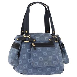 Borsa Tote Salvatore Ferragamo Gancini Canvas Navy Gold Auth 200061A D'oro Blu navy