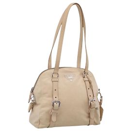 PRADA Shoulder Bag Leather Beige Silver Auth 200826V Silvery Beige