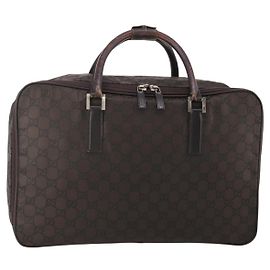 Borsa Boston GUCCI GG Canvas Nylon Marrone Scuro Argento 010 1350 08 Auth am12441 Argento Marrone scuro