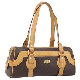 Céline CELINE Macadam Canvas Shoulder Bag PVC Leather Brown Gold Auth 200988 Brown Golden