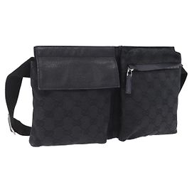 GUCCI GG Canvas Gürteltasche Schwarz Silber 28566 Auth 202152 Schwarz Silber