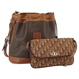 Céline CELINE Dior Trotter Macadam Shoulder Bag Canvas PVC 2 Set Brown Red Auth gh2338 Castaño Roja