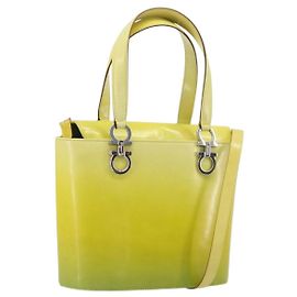 Salvatore Ferragamo Gancini Handtasche Leder 2way Gelb Silber Auth 196351 Silber Gelb