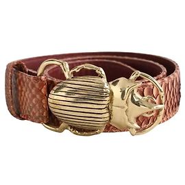 Claris Virot Brown Exotic Leather Belt Brown