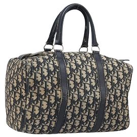 Sac Boston Christian Dior Trotter Canvas Navy Silver Auth 199424 Argenté Bleu Marine