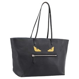 Borsa Tote FENDI Monster in pelle nera e argento Auth 201937 Nero Argento