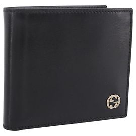 Cartera compacta bifold GUCCI Interlocking G de cuero negro 115219 Auth am12557V Negro Dorado