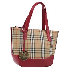 Bolsa de mão BURBERRY Nova Check Canvas Beige Red Auth 199497A Vermelho Bege