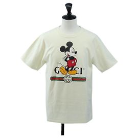 GUCCI GUCCIxDisney Mickey Mouse Camiseta de manga corta de algodón blanco Auth 193728M Blanco