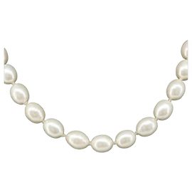CHANEL Perlenkette Metall Gold White CC Auth bs37053V Weiß Golden
