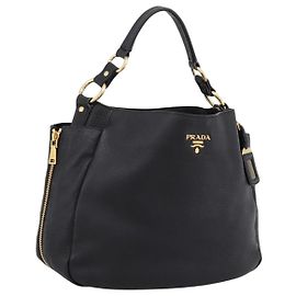 Borsa a mano PRADA Vitterodino in pelle nera e oro Auth 200844V Nero Altro