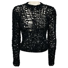 Jil Sander Pull en maille main ouverte à sequins noirs Noir