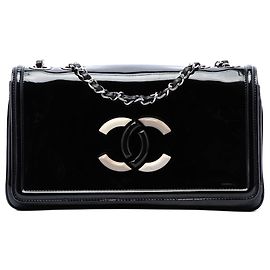 Borsa a tracolla Chanel CC Patent Lipstick Ligne Flap Nera Nero