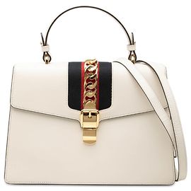 Bolsa Satchel Gucci Sylvie Top Handle Medium em couro de bezerro branco com faixa Web Branco