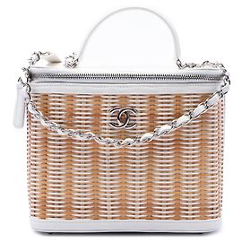Sac vanity satchel Chanel Medium Rattan Take Away Blanc Blanc